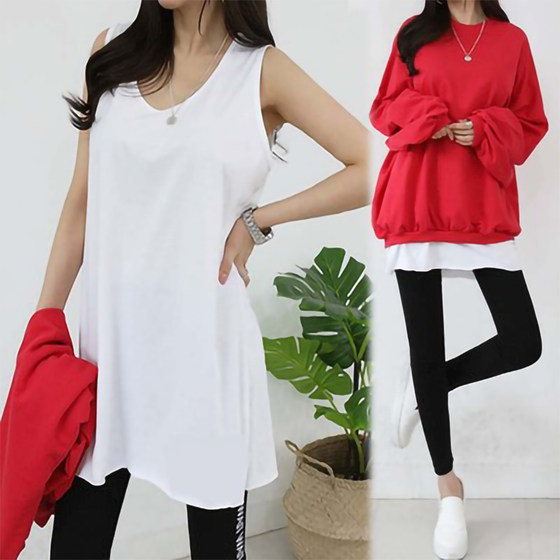 Sweater bottoming long vest women's sleeveless long t-shirt white loose hip cover fart curtain hem inner layer wear artifact