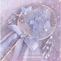 Hanfu childrens group fan ancient wind fan Xianqi girl cheongsam double-sided embroidery long handle embroidery ancient Chinese style ancient costume