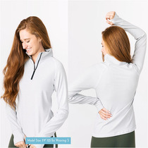 Foreign Trade Womens Fitness Long Sleeve T-shirt Large Size Pullover Zipper Quick Dry Top Striped Gray Top