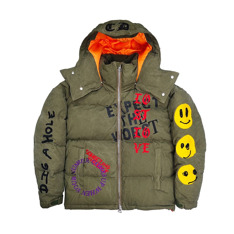 MKSZY Independent Readymade Down Jacket Smiley Graffiti Embroidered Down Jacket Military Cloth Jacket