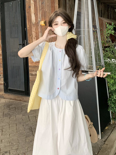 Cotton and linen short-sleeved top for women's summer 2025 new dopamine wear set French unique beautiful doll shirt shirt