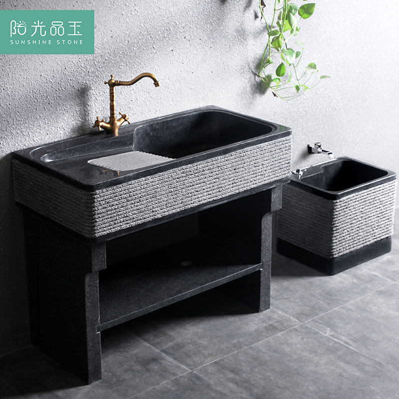 Sunshine Pint Jade Head Laundry Pool Outdoor Patio Whole Stone Laundry Tank Pool Home Balcony With Washboard Laundry Table