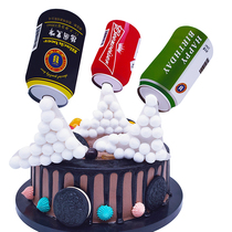 Summer bubbling beer bottle plug-in dumped bubbling cans plug-in mens birthday cake German black beer