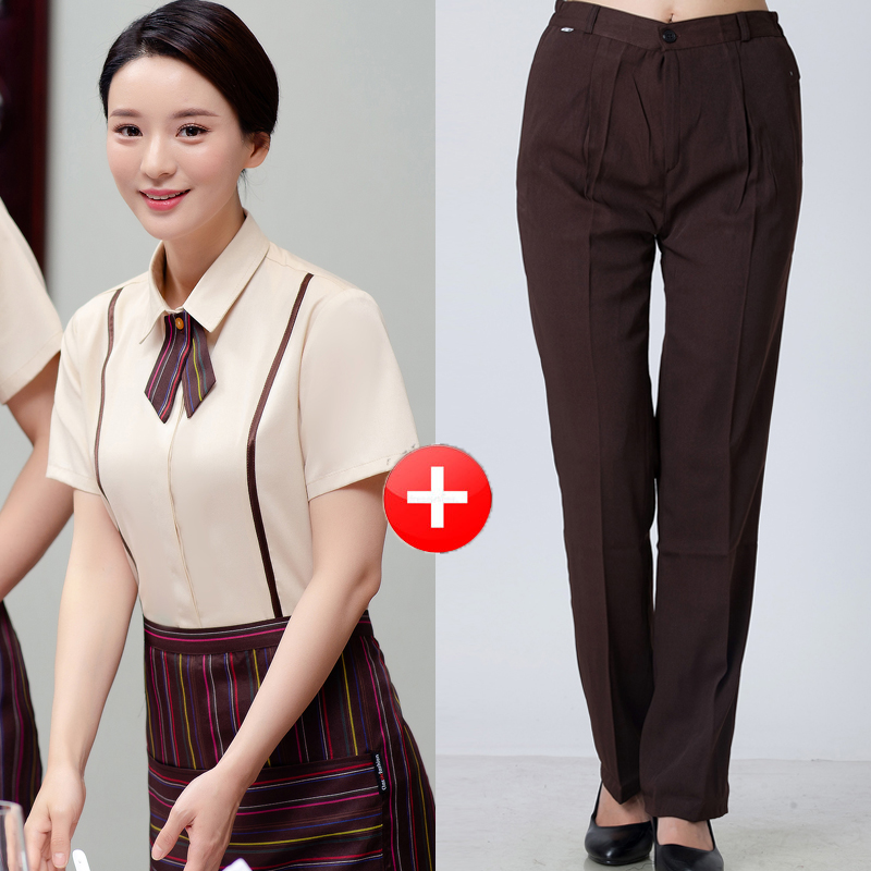 nhà hàng phương Tây workclothes mùa hè ngắn tay áo sơ mi xu hướng nhà hàng khách sạn cafe bồi bàn thời trang quần áo cô gái phòng trà