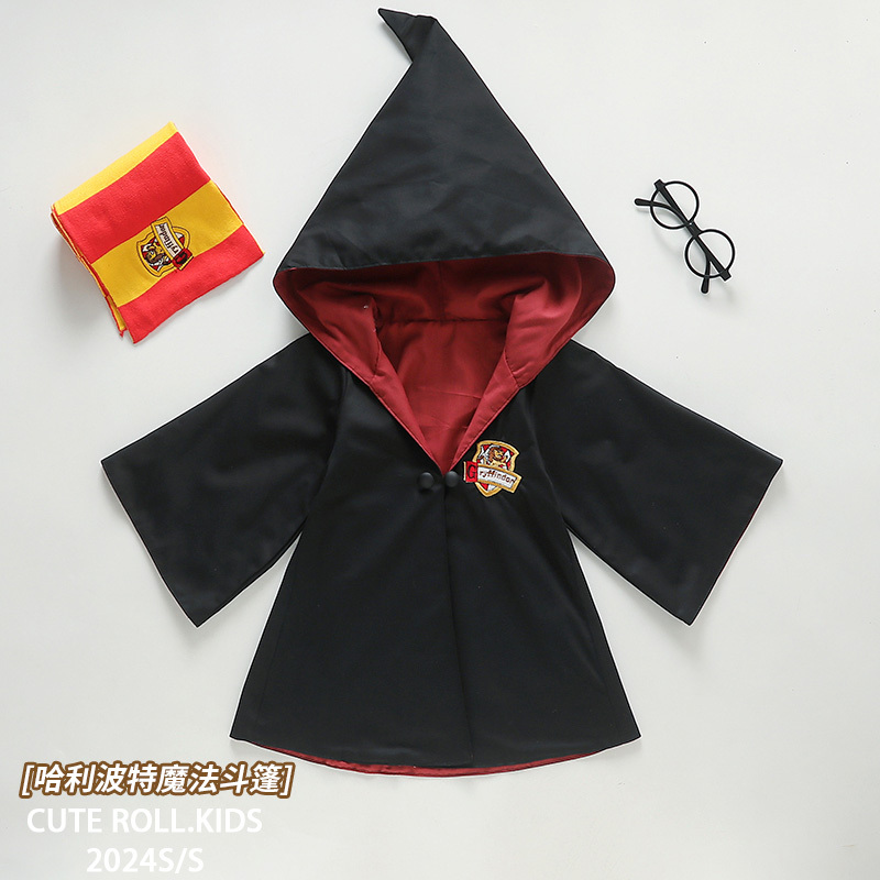 Boys and Girls Preppy Style Halloween Black Cloak Coat Cos Witch Magic Harry Potter Cheongsam Costume