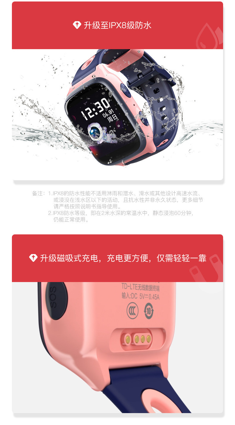 360 8X 儿童4G电话手表 八重定位一键报警 IPX8级防水 图1