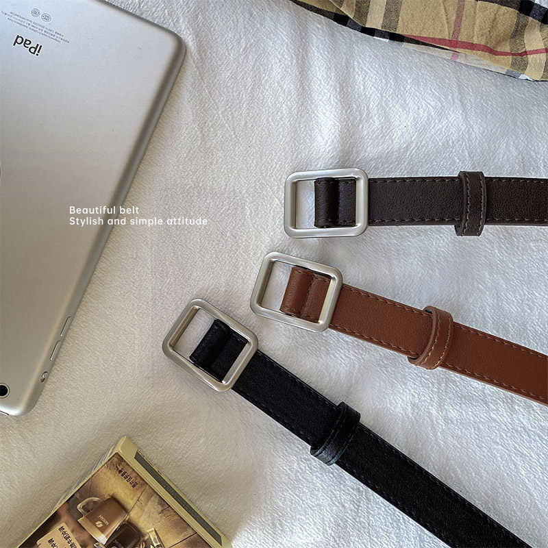 Free Punch Lady Belt Retro Black Fine Waist Strap Korean Version Jeans Student Casual 100 lap minimalist around fashion