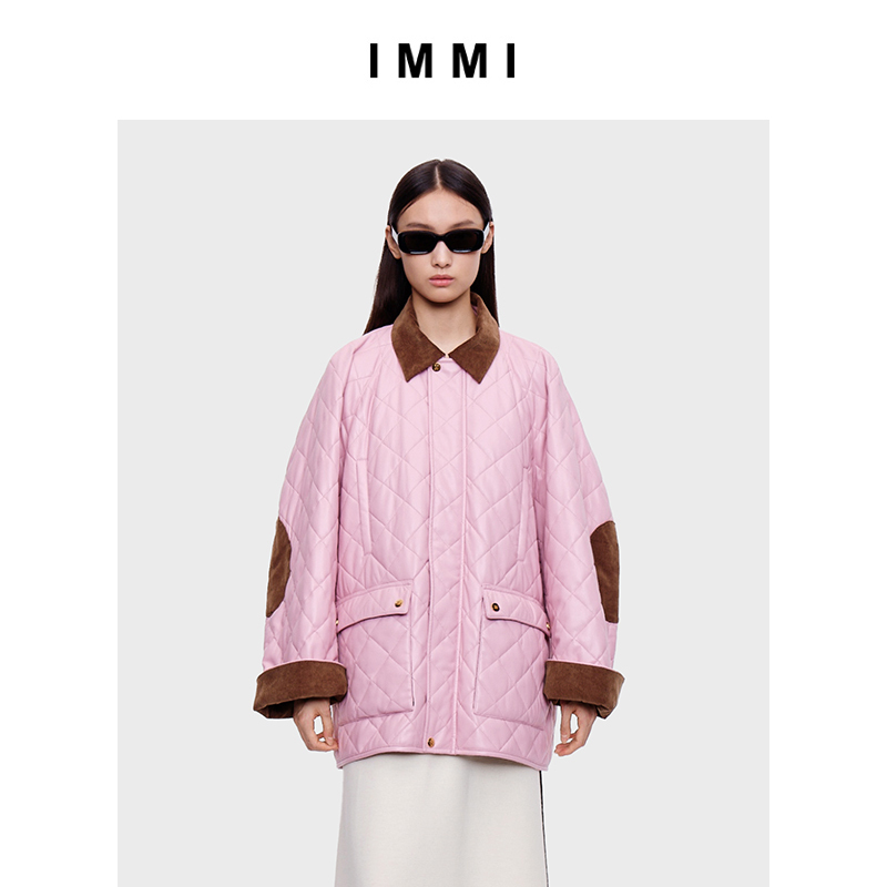 【Immi】Autumn and Winter Protein Pu Diamond Quilted Cotton Workwear Style Hunting Jacket 122Jk071X