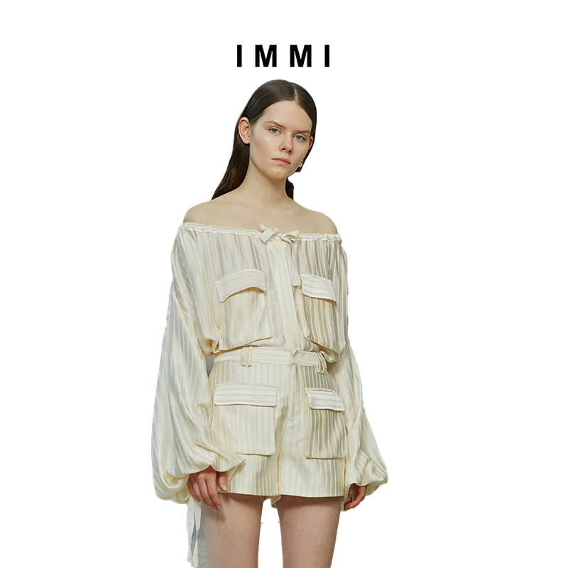 (designer brand IMMI) imported satin acetate for a straight line of drawing rope blouses 191TP033X