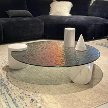 Nordic Marble Round Tea Table Modern Water Corrugated Glass Creative Table Living Room Small Family of advanced senses designer