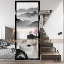 Art Glass Screen Partition Wall Entrance House Xuan Guan Background Frosted Light Transmission Brief Modern Abstract Water Ink Landscape Painting
