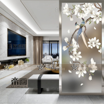 Customized Steel Chemical Art Glass Screen Partition Furniture Modern Genguan Background Wall Frosted Double-sided Jade Orchid Magpie