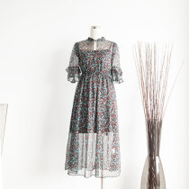 Wanwan Limited Factory Cooperative Floral Short Sleeve Chiffon Dress 1816139