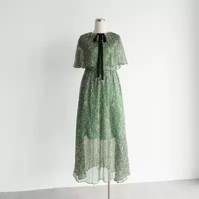 Wanwan limited factory cooperation green floral chiffon dress
