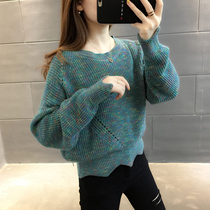 Short low neck sweater women 2021 New High waist loose wear autumn and winter small knitted base shirt
