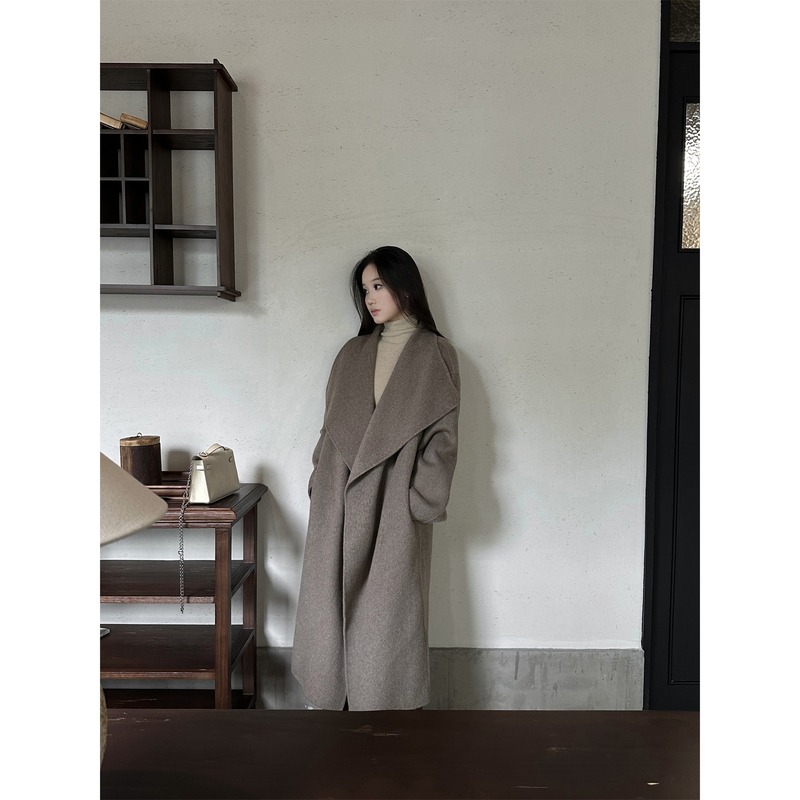 5Werkwen Totem* Classic Series Two-Color Wool Wide Collar Mid-Length Double-Sided Woolen Autumn and Winter Coat