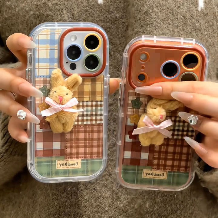 Suitable for Apple 17Promax Niche Brown Plaid Phone Case Iphone17/16 Korean Style 15/14Plus Full Cover 12/13Pro Little Rabbit Xiaomi 17Promax New Anti-Fall Protective Case