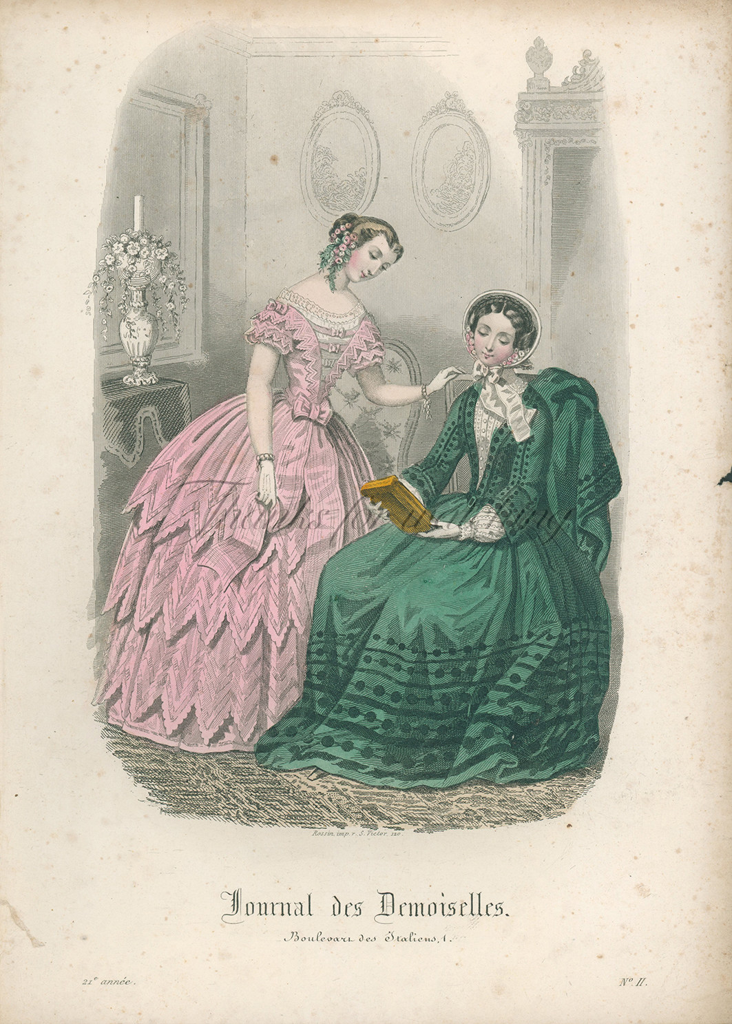 Foreign Retro Painting Core Reading Beauty Clothing Photos 1850s Antique color steel prints French décor-Taobao