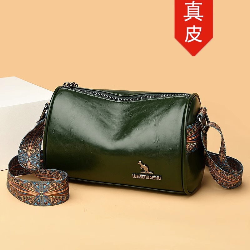 Hong Kong Genuine High-End Genuine Leather Bag for Women 2026 New Retro Versatile Wide Shoulder Strap Single Shoulder Crossbody Pillow Bag