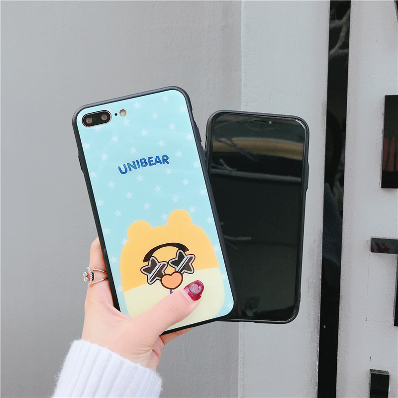 韩风卡通笨笨鼠iphone7p手机壳玻璃防摔苹果
