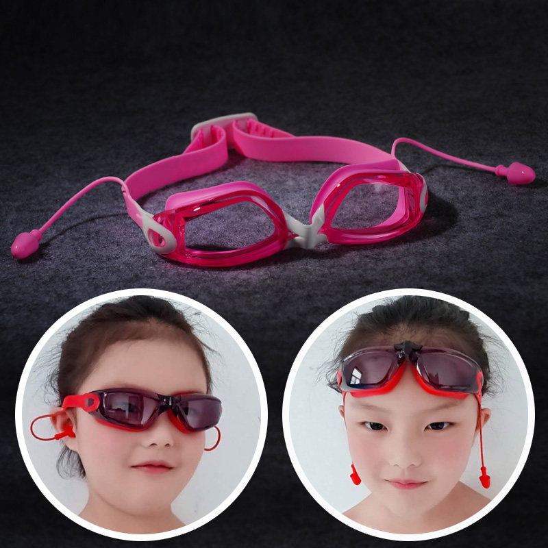 Children's swimming goggles high-definition waterproof anti-fog professional boy girl diving transparent with earplugs swimming glasses equipment