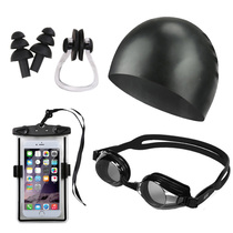  Swimming goggles Swimming caps Mens and womens swimming glasses high-definition anti-fog adult swimming equipment Waterproof mobile phone bag swimming cap set