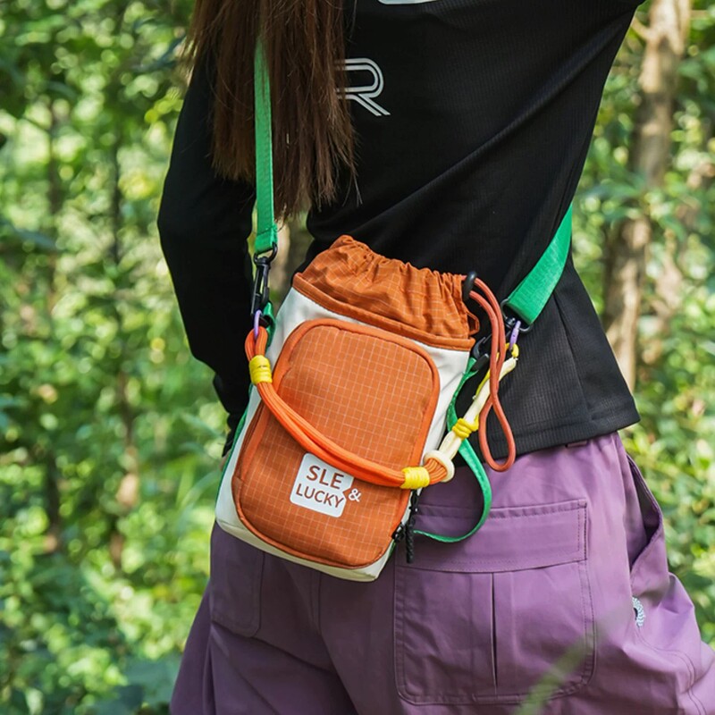 Japanese Imported Color-Blocked Drawstring Mini Crossbody Bag for Outdoor Camping, Water Bottle and Phone Storage, Lightweight Hiking and Mountaineering Bag Japanese Imported Color-Blocked Drawstring Mini Crossbody Bag for Outdoor Camping, Water Bottle and Phone Storage, Lightweight Hiking and Mountaineering Bag