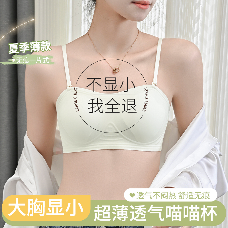 Seamless Underwear for Women, Thin Style, Minimizes Large Busts, Gathers Side Breasts, Prevents Sagging, Slimming Bra, Summer Ultra-Thin Cat Cup