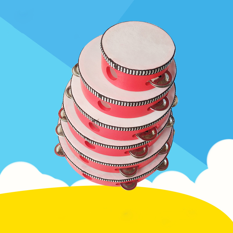 Olff percussion instrument red bell imitation leather Suzuki drummer child hand rattle bell drum drum nursery performance instrument Suzuki