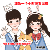 Generation painting hand-painted cartoon cute crayon couple head portrait Q version pattern customization cute wind Real Person Photo turn hand-painted