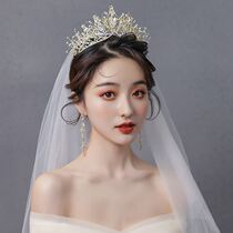 Crown Fairy Super Xiansen Line Head Yarn Bride main wedding dress three-piece headdress high crystal high feel accessories tide