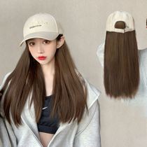 Hooded wig hat Spring and Autumn long hair one lady 2021 new autumn and winter fashion cap with hair