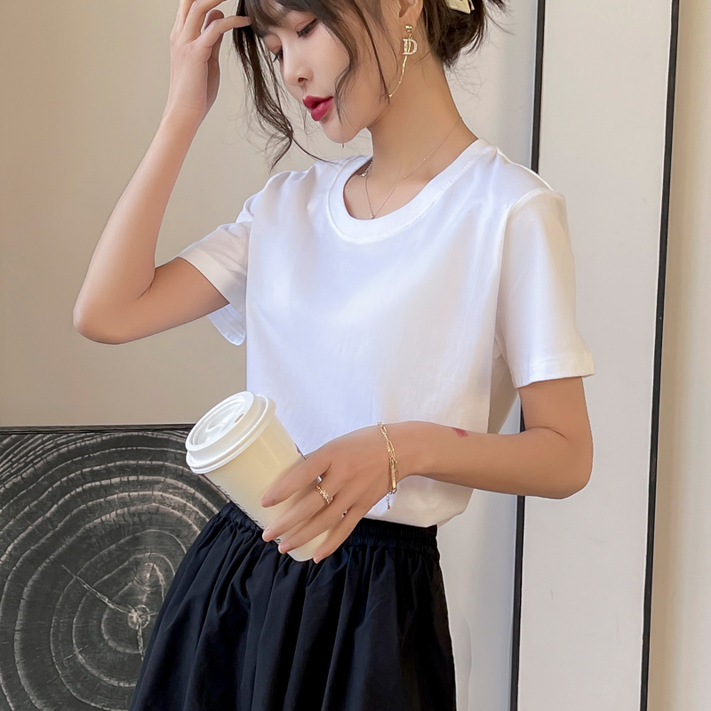 Whitepure cotton white Short sleeve T-shirt female have cash less than that is registered in the accounts Solid color Half sleeve Undershirt 2021 summer new pattern easy Korean version ins tide