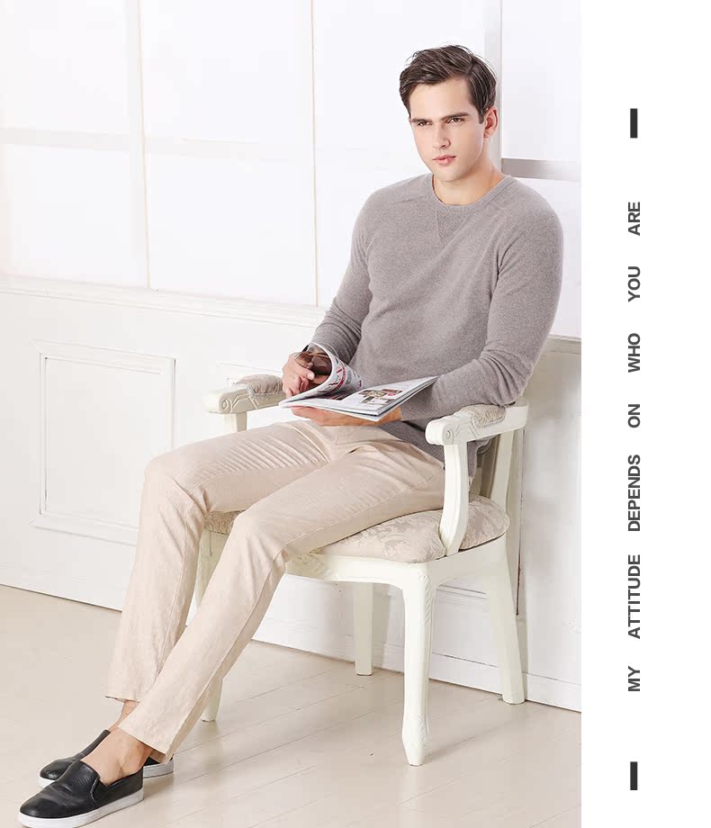 Áo len cashmere cashmere Miki áo len nam cổ tròn áo len ấm áp chạm đáy áo len kinh doanh bình thường mùa thu và mùa đông quần áo nam - Kéo qua quan ao nam