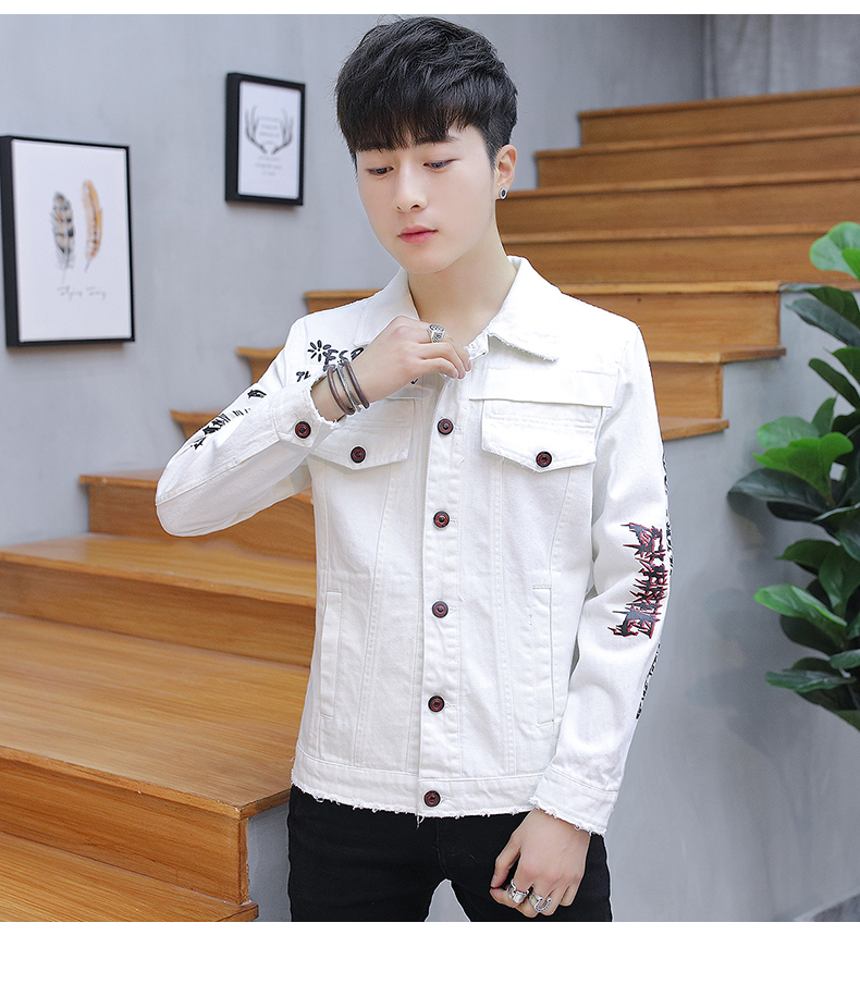 Hộp đêm của nam giới cá tính denim jacket xu hướng mùa xuân Hàn Quốc cotton mỏng denim quần áo nam đẹp trai áo khoác màu đen