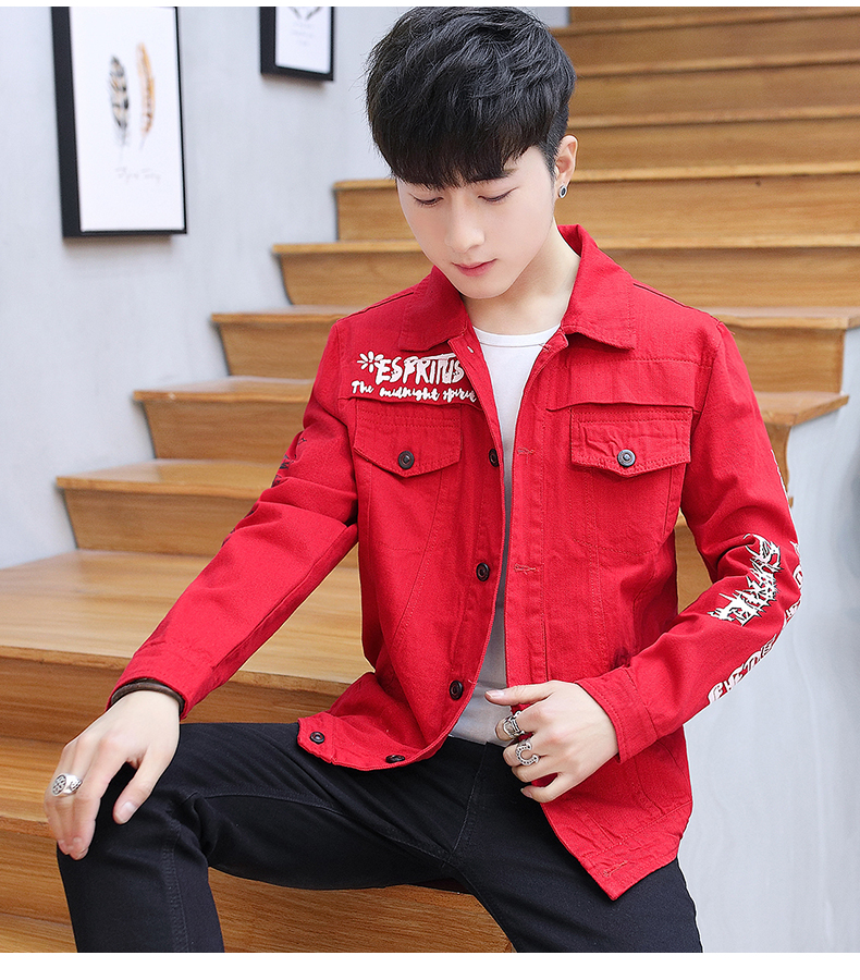 Hộp đêm của nam giới cá tính denim jacket xu hướng mùa xuân Hàn Quốc cotton mỏng denim quần áo nam đẹp trai áo khoác màu đen