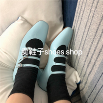Big white custom 22 new Mary Jane shoes kina goose blue patent leather classic French retro three-buckle chunky heel mid-heel shoes