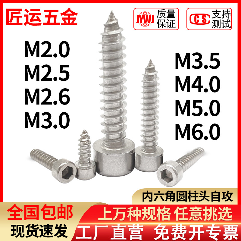 Internal hexagonal self-tapping screw 304 stainless steel cylindrical head HA cup head tip tail sound screw M2M3M4M5M6 