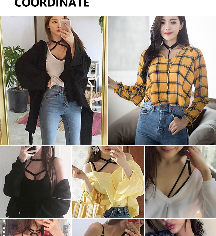 Váy braJJ Hàn Quốc màu đen thời trang bikini bikini 3/4 cup Ribbon Chocker Low X áo ngực không dây