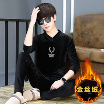 Double-sided velvet thermal underwear male and young students thick plus velvet winter high school students wear autumn clothes and trousers suit