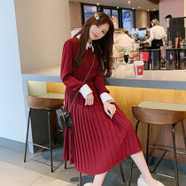 Winter French first love with coat with temperament bottoming super fairy women's dress autumn and winter retro red dress