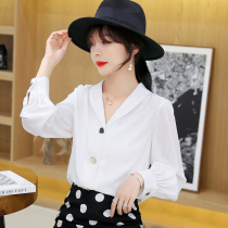 2021 autumn new white shirt womens design sense niche Han Fan long-sleeved shirt womens retro port flavor chiffon top