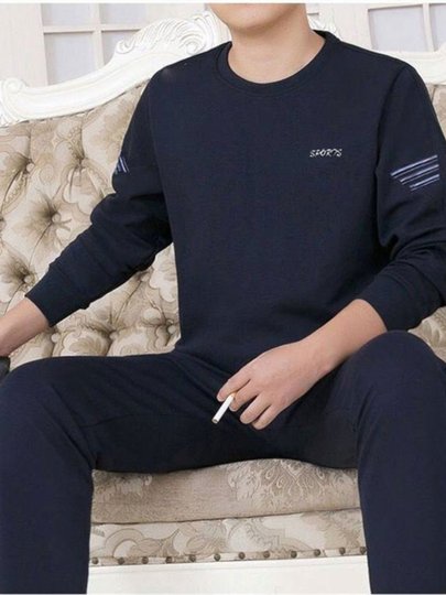 Traje deportivo informal de marca de moda para hombre, sudadera y pantalones de chándal holgados con cuello redondo de otoño e invierno, además de conjunto de dos piezas de negocios de terciopelo y engrosado