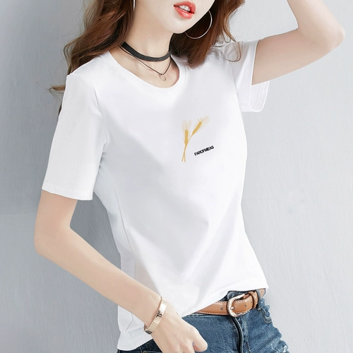 Белая летняя хлопковая синяя дизайнерская тонкая футболка, тренд сезона