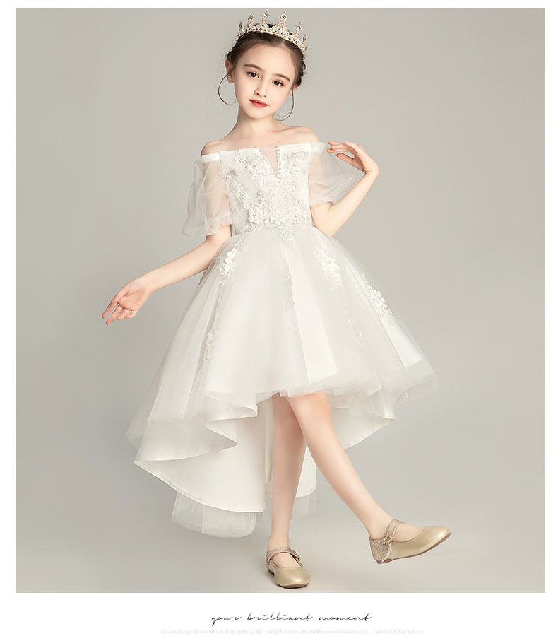 Trẻ em váy cưới màu trắng cô gái công chúa váy fluffy hoa cô gái buổi tối váy catwalk cô bé piano trang phục - Váy trẻ em quan ao tre em