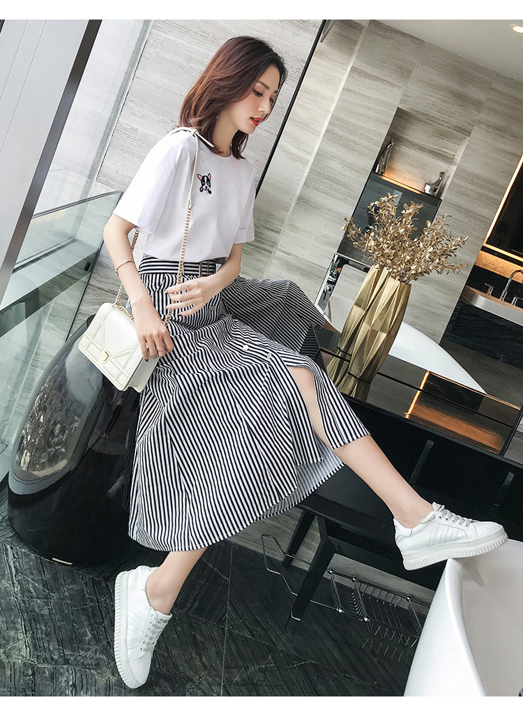 Váy hè 2019 mới của phụ nữ Pháp retro cao eo váy hai mảnh Yamamoto nhỏ tươi dài đến đầu gối - Váy dài vay di bien