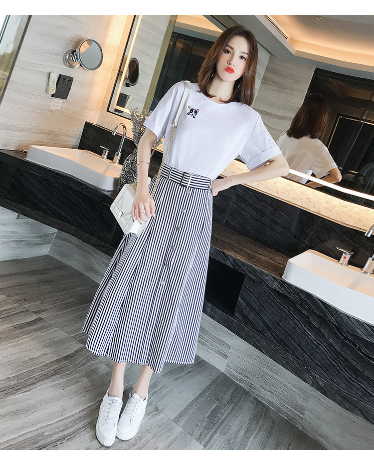 Váy hè 2019 mới của phụ nữ Pháp retro cao eo váy hai mảnh Yamamoto nhỏ tươi dài đến đầu gối - Váy dài vay di bien