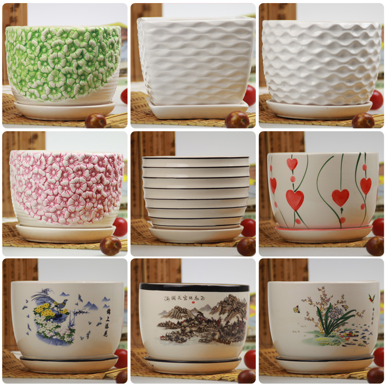 King size ceramic flower pot White porcelain flower pot vase Flower plate with tray Jingdezhen variety size full pot