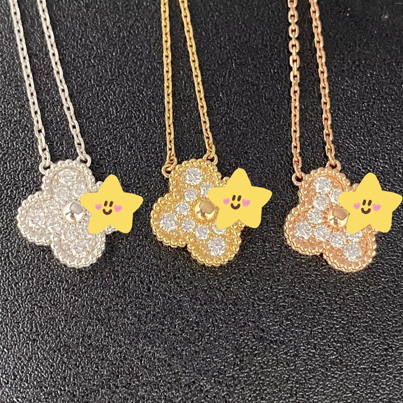 18K Gold Full Diamond Four-Leaf Clover Necklace Gold White Gold Rose Gold Laser-Cut White Mother-Of-Pearl Red Agate Natural Diamond