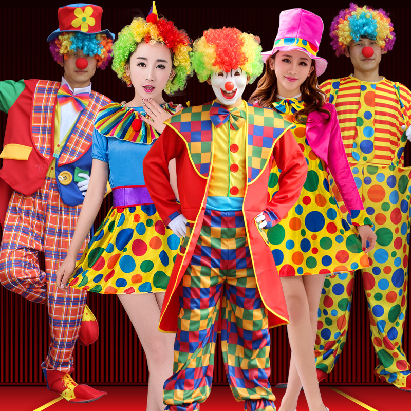 April Fool's Day Adult Clown Costume for Men and Women, Magician Outfit, Performance Set, Cosplay Props, Shoes, Exploding Hair